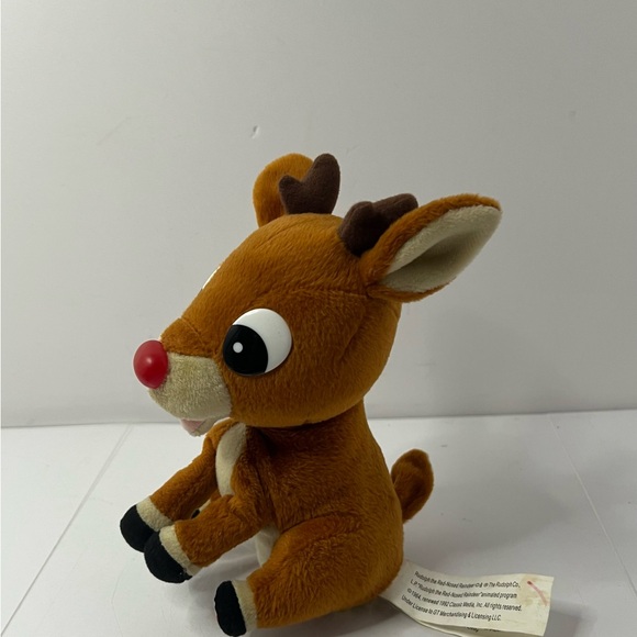 Vintage '90s Gemmy Singing Rudolph The Red Nosed Reindeer Light Up Nose 8" Plush - Picture 4 of 14